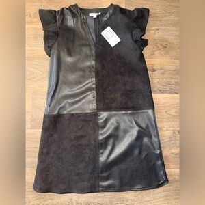 Black Faux Leather and Suede Dress